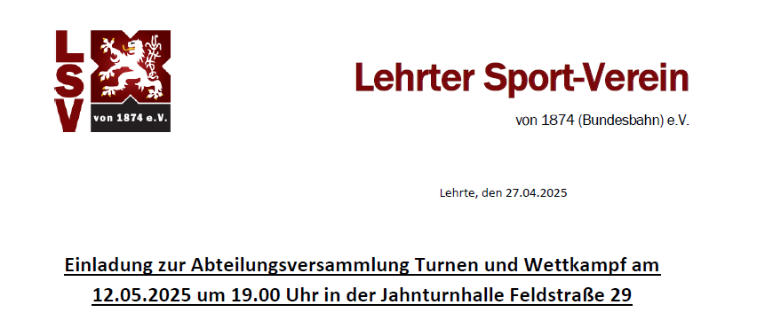 Einladung Abteilungsversammlung Turnen & Wettkampf